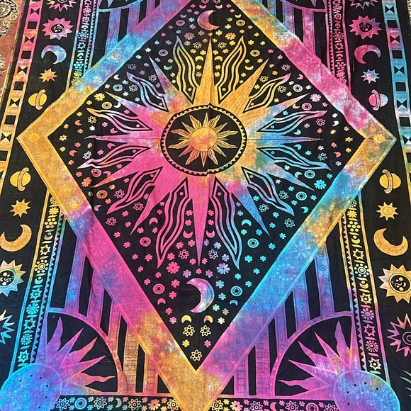 burning sun moon tapestry cotton decorative sheet blanket psychedelic multicolor - Picture 2 of 9